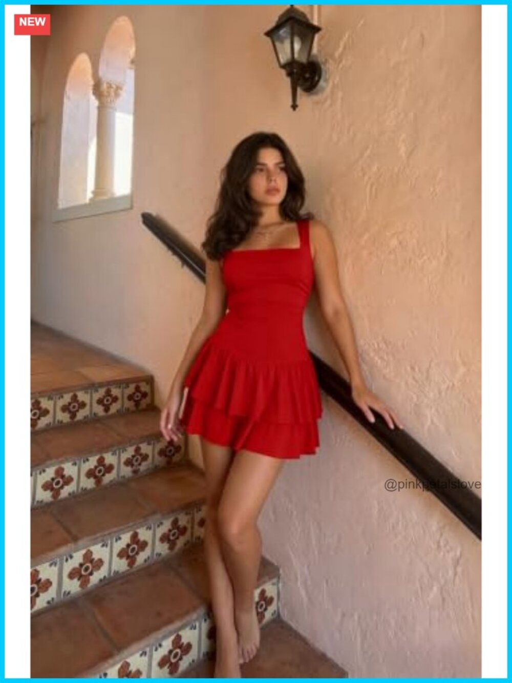 Square Neck Tank Mini Dress Ruffle Hem Ruched Club Party - Picture 2 of 6